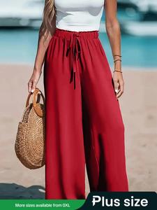 【plus Size】 Solid Color Wide Leg Pants, Casual Comfy Trousers for Daily Wear, Women's Clothing for All Seasons, Loose Wideleg Trousers for Women, Wideleg Pants, Baggy Pants, Loose Legged Pants, Widelegtrousers, Casual Streetwear Trousers