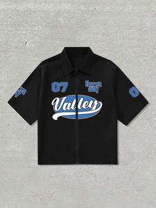 Men's Letter Print Short Sleeve Shirt, Regular Fit Casual Street Short Sleeve Collared Top for Daily Wear, Men's Casual Button Down Clothes for All Seasons, Casual Shirts