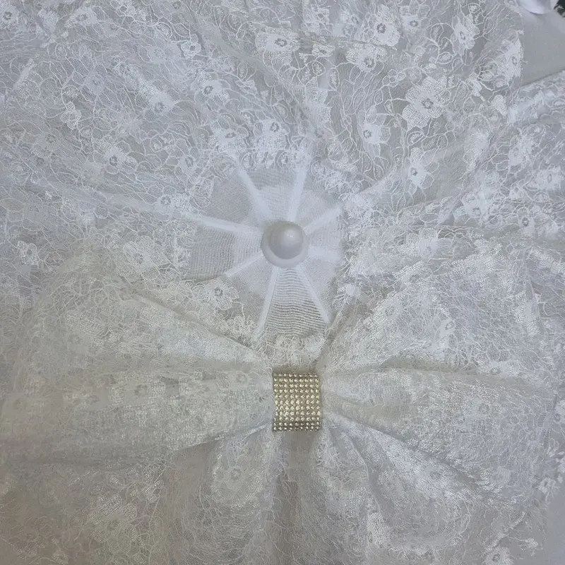Pram/Pushchair Parasol Universal  White lace Frills and Bows 3