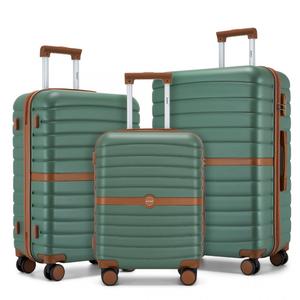 [MissLulu Bags] Striped Design ABS+PC Hardshell 20''(55x40x20cm)/24''/28'' with Colour-Block Details Luggage with 360 Spinner Wheels - Green and Brown