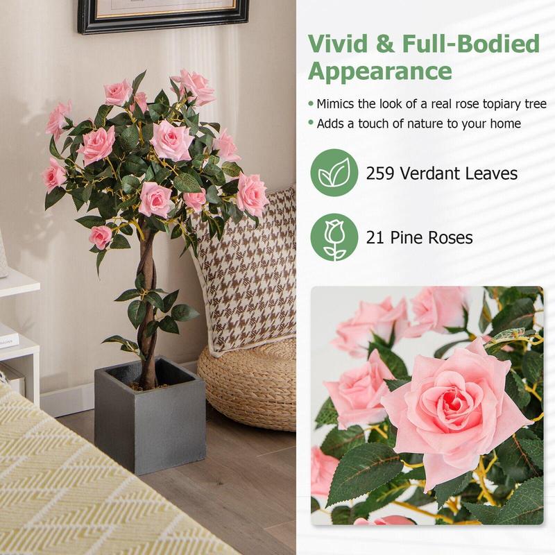 ERGOMASTER 90CM Artificial Flower Tree Faux Floral Plant W/Pine Roses Greenery Potted Plant 5