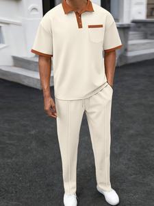 Two-piece Set Men's Polo Shirt & Pants, Regular Fit Casual Top & Trousers, Men's Summer Clothes for Daily Wear