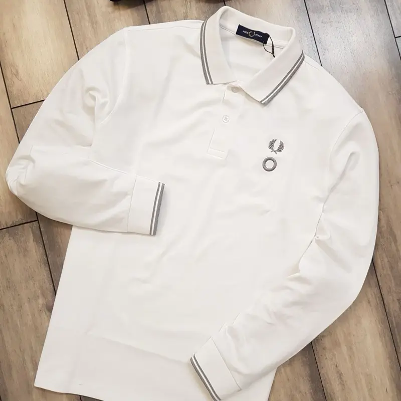 Fred Perry Mens Long Sleeve Polo Shirt Cotton White Polo Size-S-XXL Soft Cotton  Stylish Menswear Casual Tops Breathable