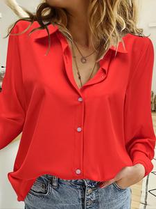 Women's Plain Button Front Shirt, Casual Long Sleeve Top for Spring, Ladies Clothes for Daily Wear