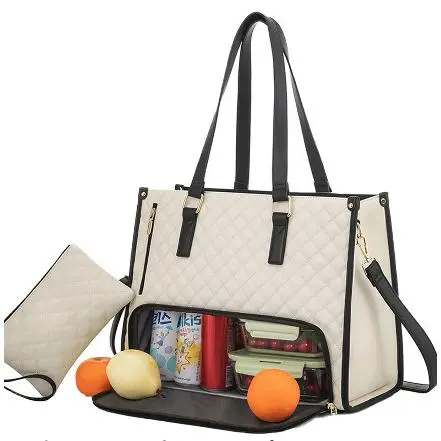 2025  2pcs Ladies Shoulder Bags Tote Handbag Lunch Box Daily School Business Waterproof Women Laptop  With Insulated Cooler Bag 2