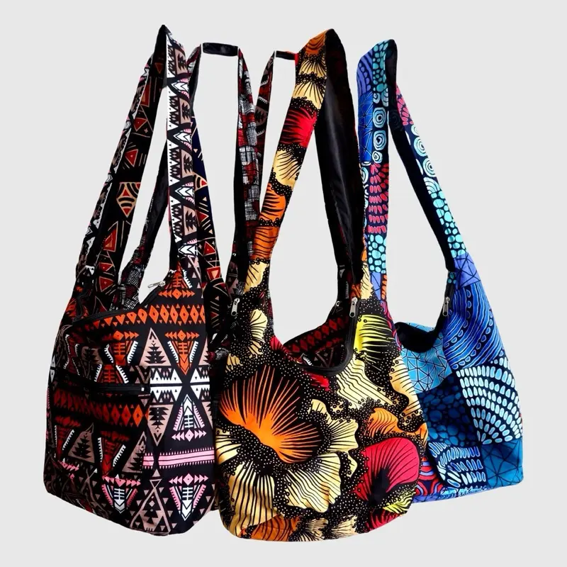 Cross bags African print /Ankara with zipper and pocket pockets Striped Floral Polka Dot Black Brown Navy Striped Floral Brown Navy Black Polka Dot Plain