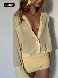 Women's Solid Button Front Chiffon Dress, Elegant Long Sleeve Short Dress for Summer, Ladies Clothes for Daily Wear