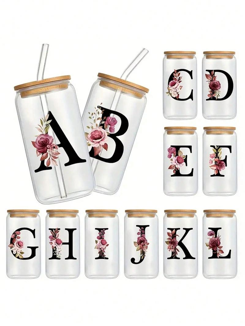 Product Introduction of Letter Printed Glass Cup with Straw & Lid - 480ml - Simple and Beautiful - Transparent - Flat Bottom - Hot Drinks - Home or Coffee Shop Use - Drinkware 3