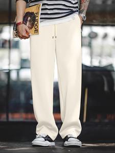 Men's Solid Color Straight Leg Pants, Loose Casual Comfy Knitting Trousers for Summer, Men's Bottoms for Daily Wear