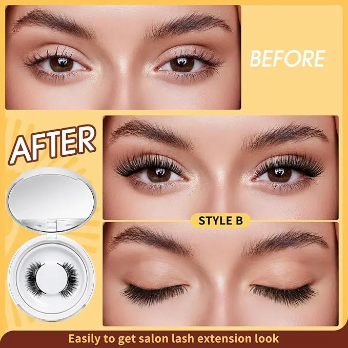 Magnetic-Eyelashes, 2 Pairs Reusable Magnetic Eyelashes with Applicator, curly lashes, Double Eyelashes,  No Glue Needed Magnetic-Lashes Natural Look,  Pre glued eyelashes,  Magnetic eyelashes Easy to Wear and Remove(Magnetic eyelashes kit style A3) 1