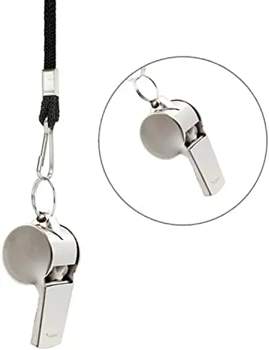 Stainless Steel Whistle, Metal Referee Whistle with 41cm Lanyard, Stainless Sports Whistles for Outdoor Activities, Referees, Coaches, Lifeguards, Soccer, Basketball-Silver 1