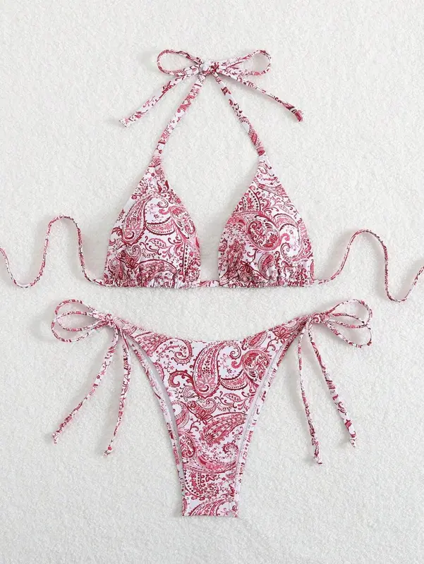 Backless Halter Bikini Set – Printed Two-Piece Swimwear for Summer Beach Days 3