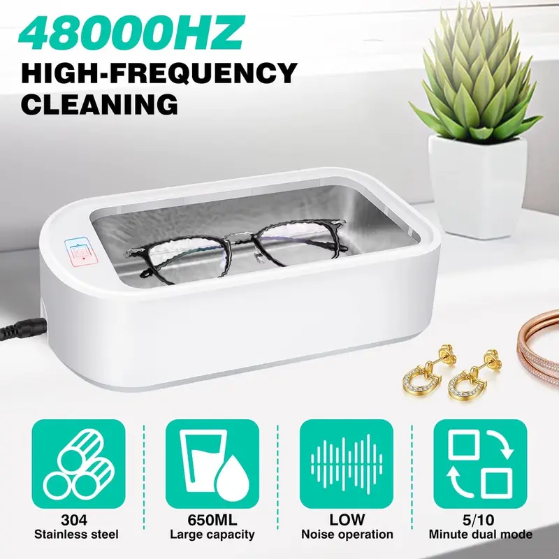 Ultrasonic Mini Jewelry Cleaner Gold Silver Necklace Rings Watches Coin Cleaning,650Ml for Cleaning Glasses Jewelry Dentures 6