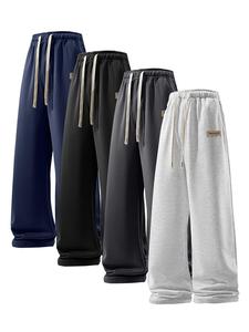 Men's Letter Patch Drawstring Waist Sweatpants, Casual Comfy Loose Jogger Pants for Summer, Men's Trousers for Daily Wear
