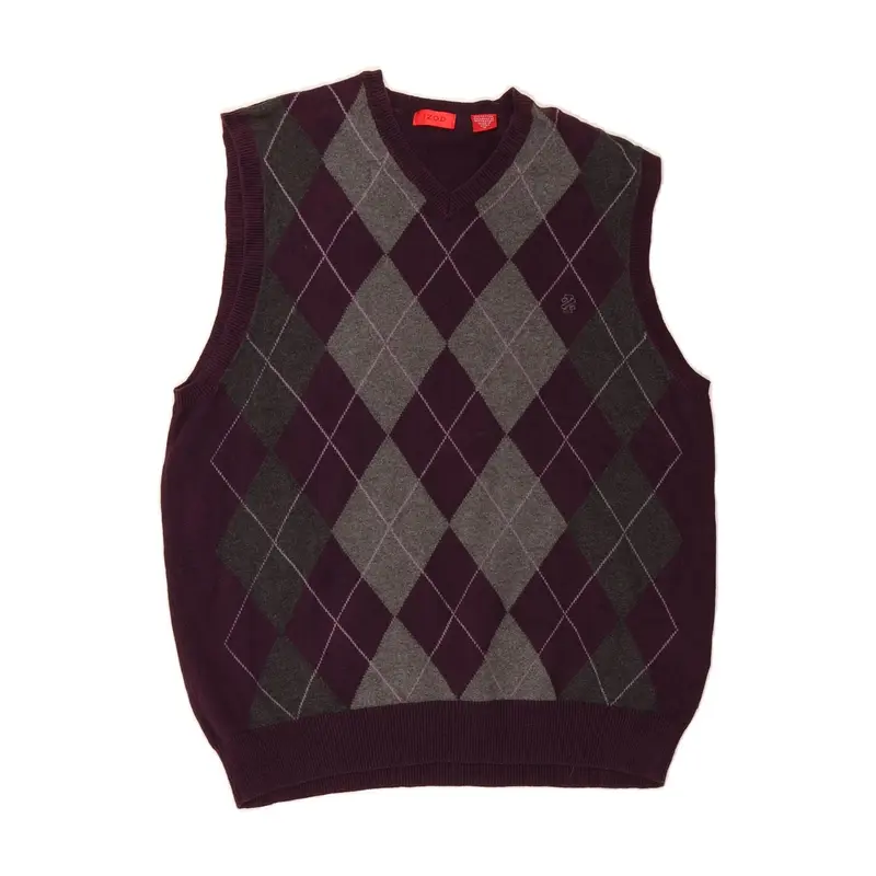 Pre-Owned Vintage IZOD Mens Vest Tank Top Medium Purple Argyle/Diamond Cotton 0