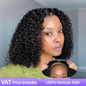 Kinky Curly Glueless Human Hair Wig Short Bob Wigs Human Hair Ready To Wear Wigs For Black Women Curly 4x4 HD Pre Cut Lace Closure Wigs