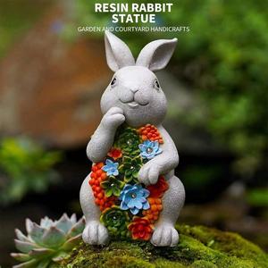 Easter Resin Rabbit Statue with Solar LED Lights - Outdoor Garden Decor, Cute Bunny Sculpture for Yard, Patio, Lawn - Waterproof Solar Powered Night Light, Spring Home Decoration Gift