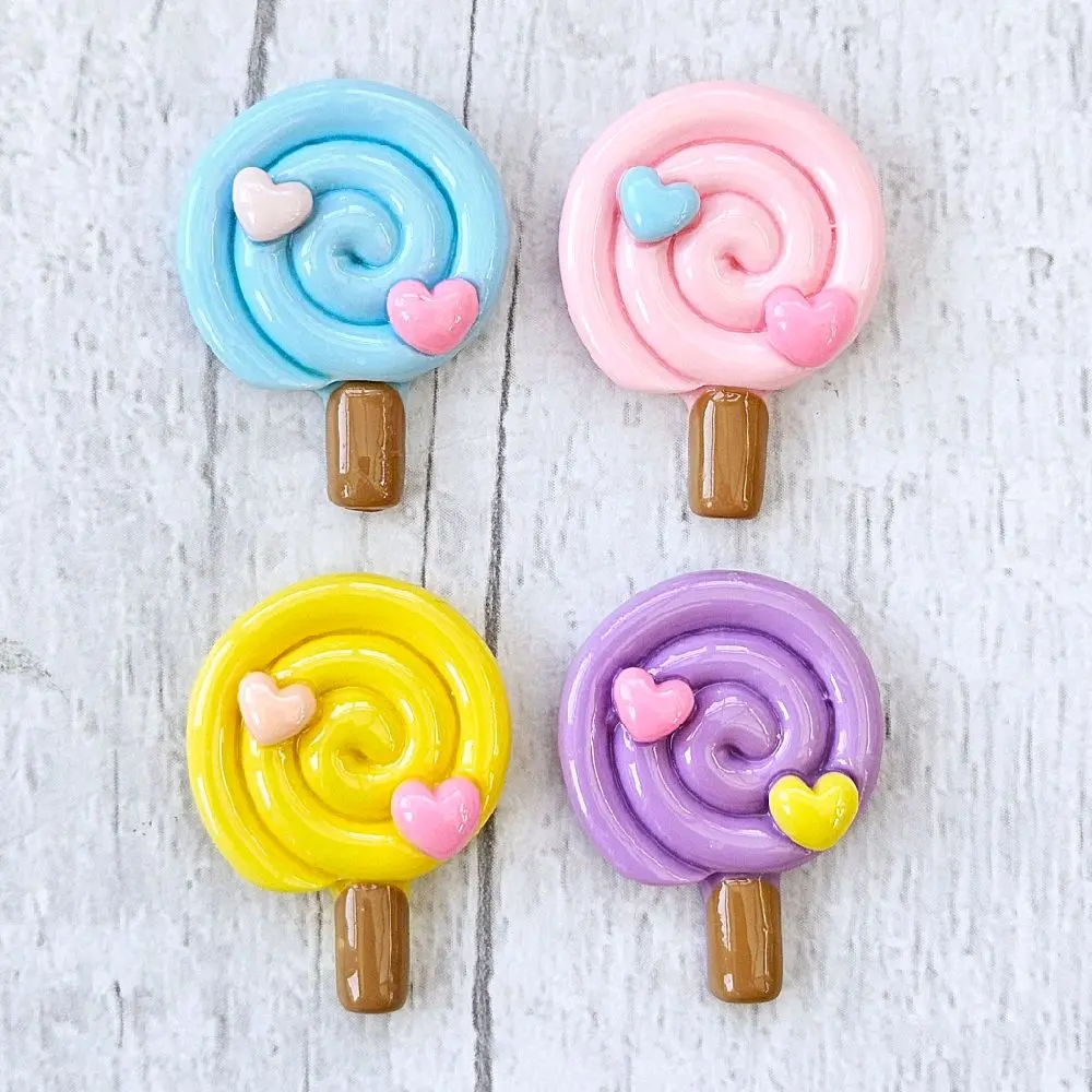 Kawaii Crafts Cute Colourful Lollipops with Heart Resin Flatback Charms