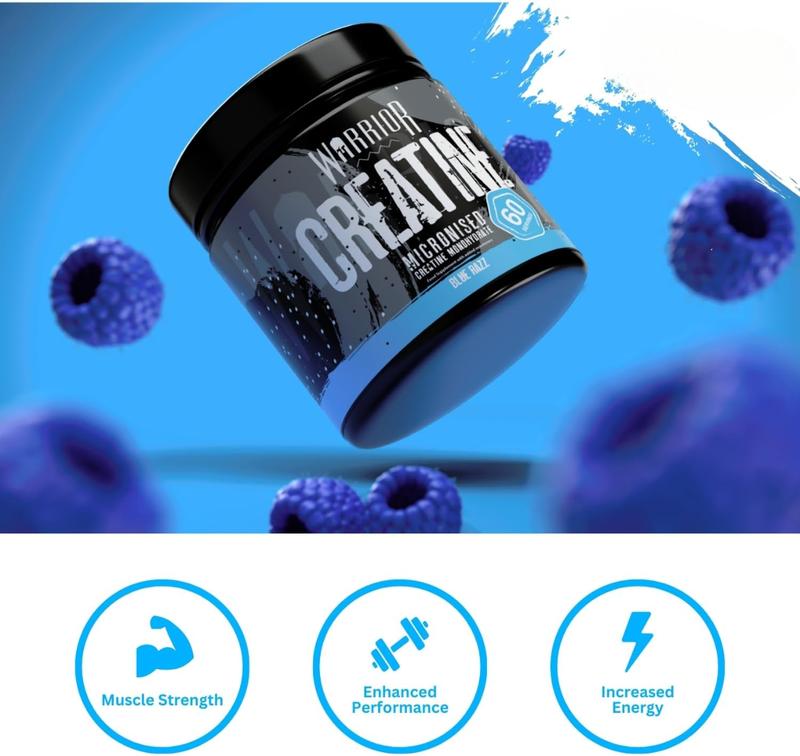 Warrior Creatine Monohydrate Powder – Micronised for Easy Mixing and Consumption – Pure Creatine – Proven to Improve Physical Performance and Recovery, 5 g Servings (Blue Razz, 300 g) Healthcare Vitamin Vitamin 1