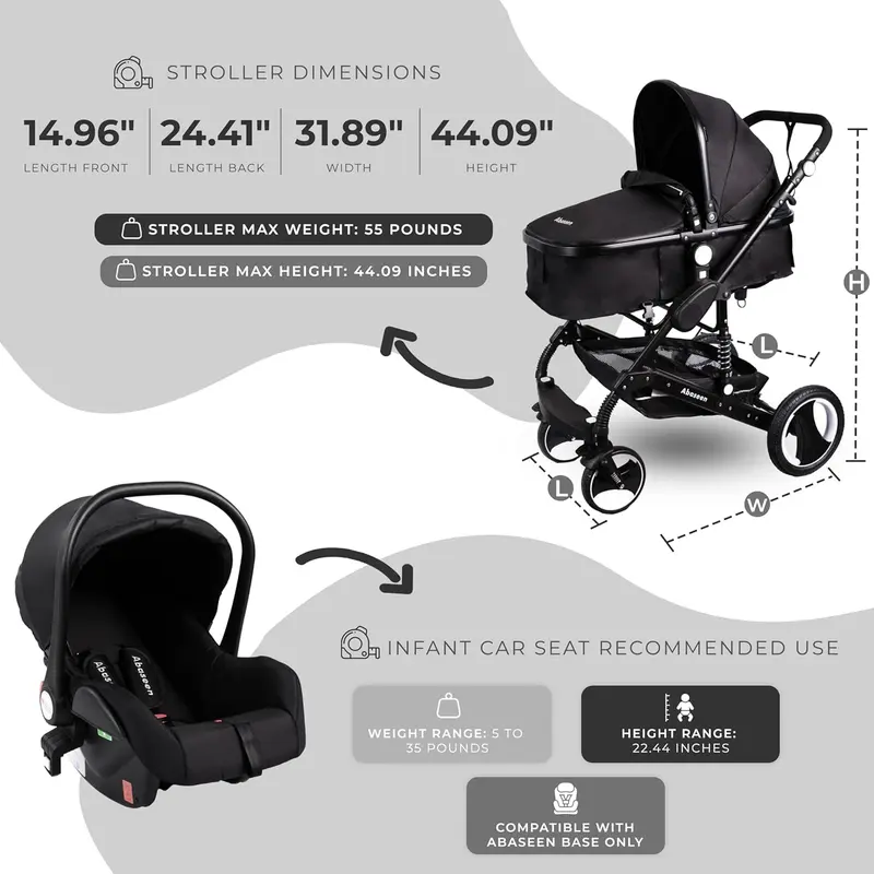 Luxury Black Foldable Baby Pushchair – 3-in-1 Stroller & Car Seat Combo for Stylish Parents new bassinet egg pram 2