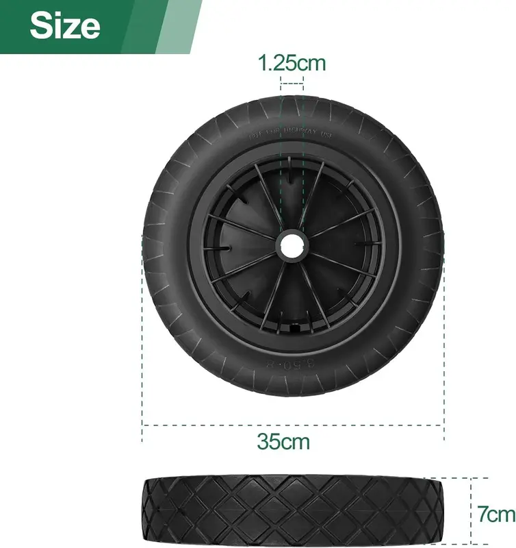 UK PU 14" BLACK Puncture Proof Solid 3.50-8 wheelbarrow wheel COMPLETE NEW 6
