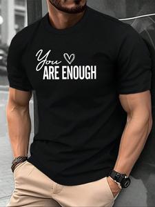 Men's Heart & Letter Print Round Neck Tee, Loose Casual Short Sleeve Crew Neck T-shirt for Summer, Fashion Men's Top for Daily Wear, Tropical