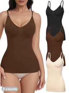 Women's Solid Backless Adjustable Strap Shapewear Cami Top, High Stretch Tummy Control V Neck Compression Cami Top, Ladies Shapewear for All Seasons