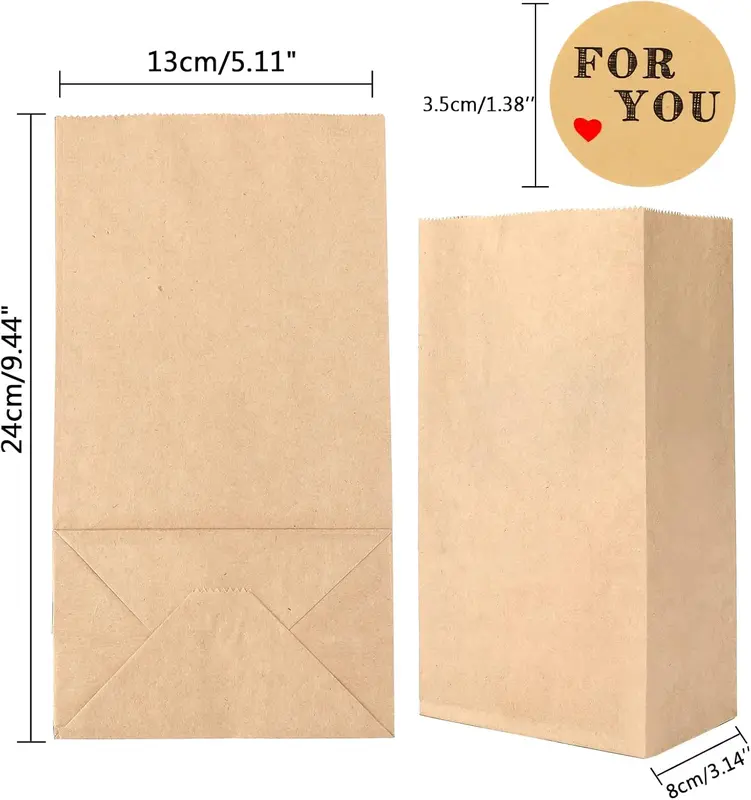 50 PCS Brown Paper Bags Medium- 13x8x24 CM Kraft Candy Paper Bags - Paper Candy Favor Bags with Stickers for Snack, Birthday, Wedding and Easter Xmas Party Supplier 1