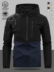 Men's Colorblock Zip Up Drawstring Hooded Jacket, Casual Regular Fit Drop Shoulder Jacket for Outdoor Daily Wear, Men's Outerwear for Spring & Fall