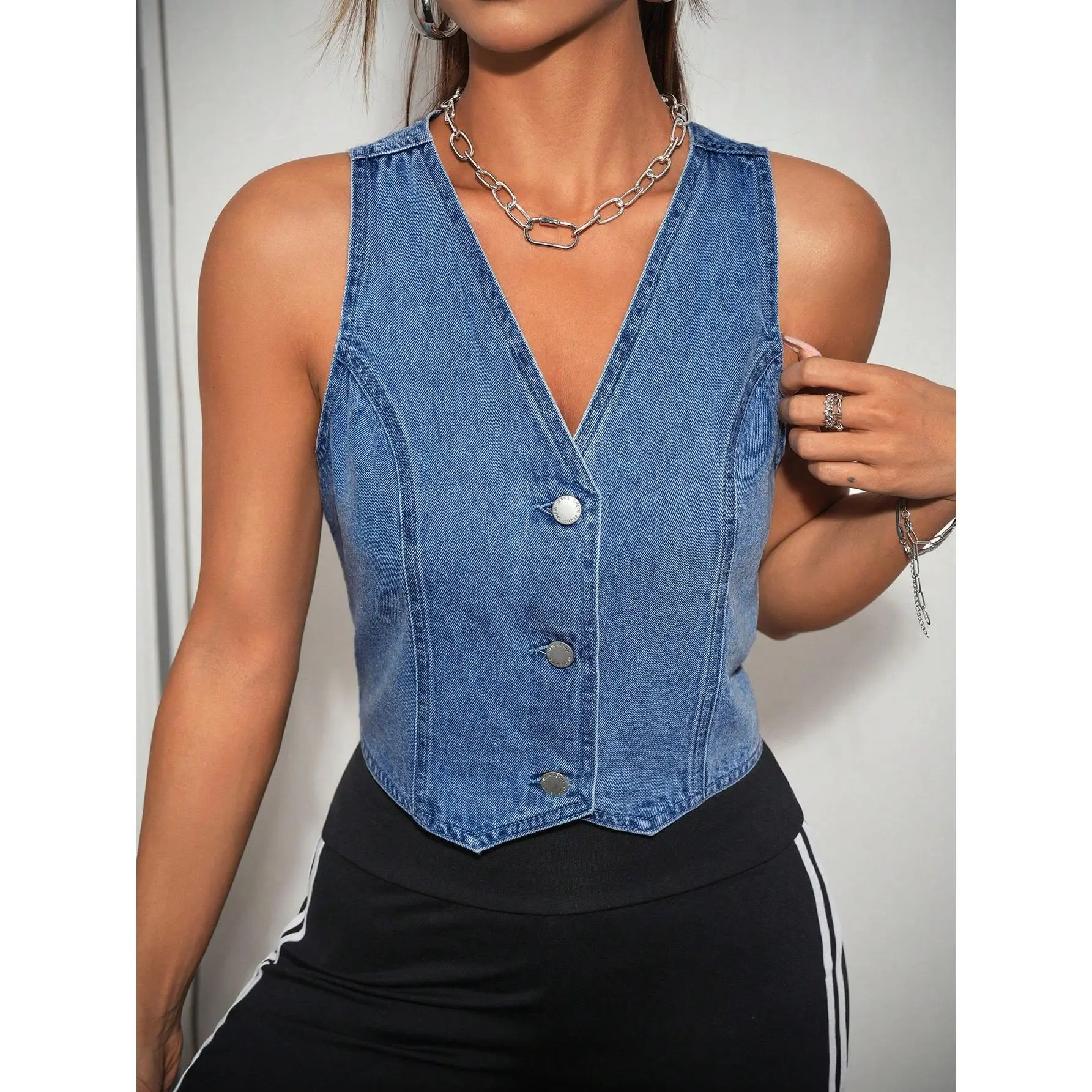 EZwear Women's Denim Vest, Casual & Fashionable, Fitted & Cropped, Blue