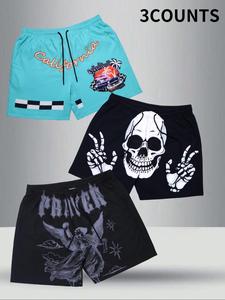 Men's Skull & Letter Print  Shorts, Regular Fit Casual Comfy Breathable  Shorts for Summer, Men's Bottoms for Beach Vacation, Halloween