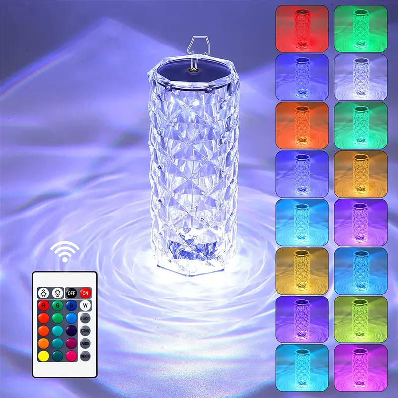 Touch Crystal Lamp 16 Color Changing RGB Night Light Remote USB Romantic LED Rose Diamond Living Room Valentines Day Nightlight 6