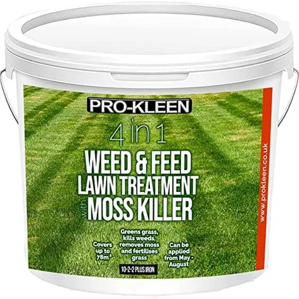 Pro-Kleen 4 in 1 Weed and Feed Lawn Treatment with Moss Killer - Greens Grass, Kills Weeds & Moss & Fertilises Grass 2.5kg