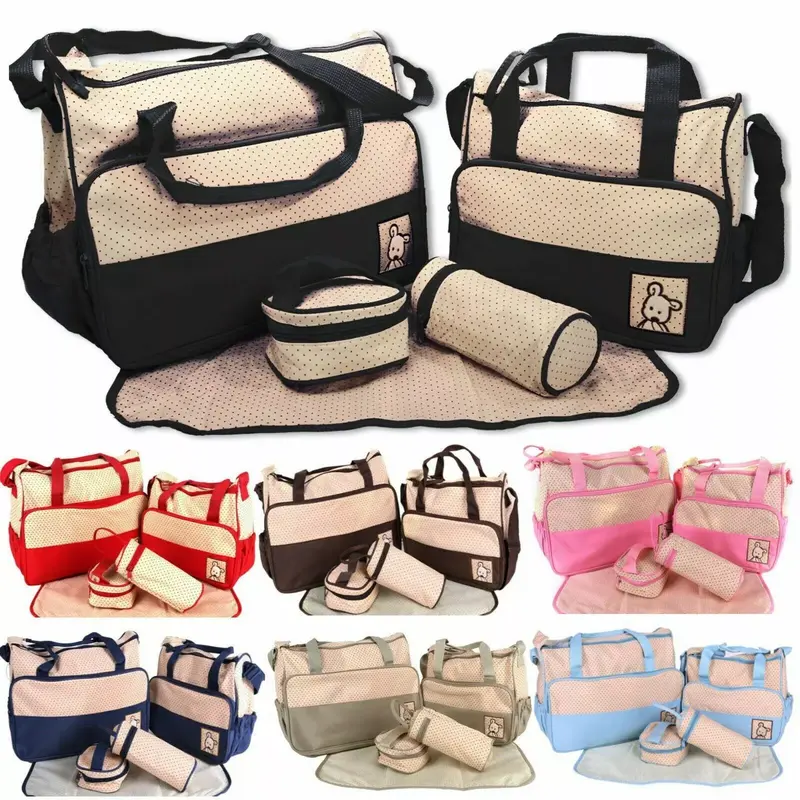 Large 5pcs Mummy Handbag Diaper Bags Set Shoulder Baby Nappy Changing Bag Travel 0
