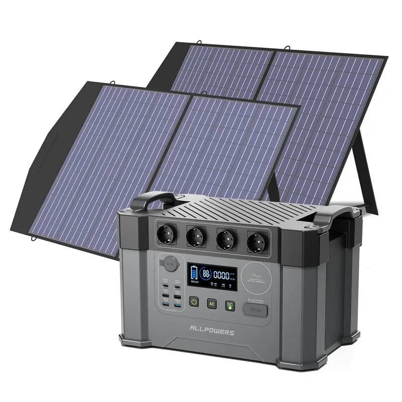 ALLPOWERS Solar Generator 2000W Battery Charger,110V/230V Pure Sine Wave AC Outlet With 2×100W Portable Solar Panel For Outdoors 6