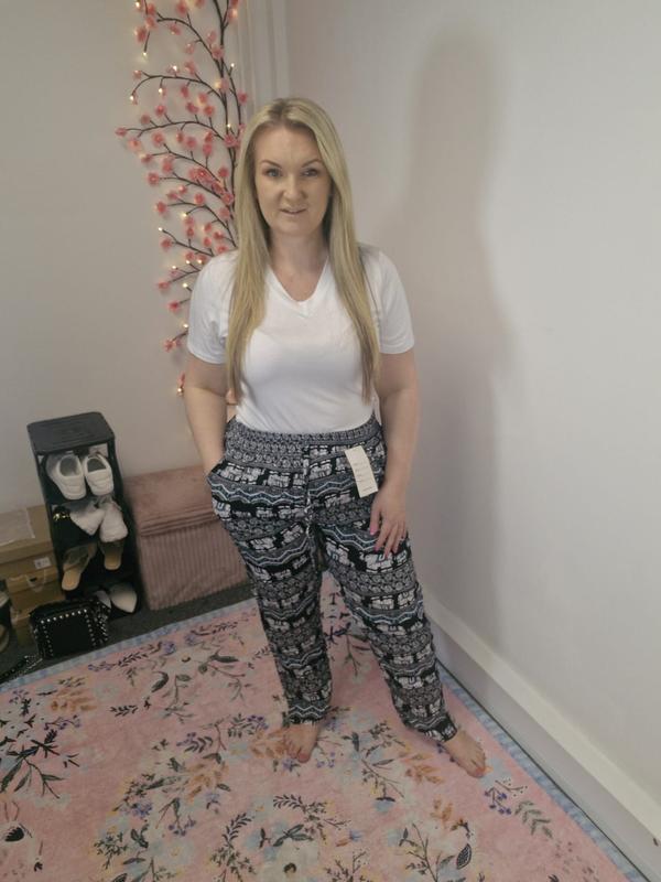 QTL - Elephant Print Trousers (Sized) 12-24 Hemmed bottom , 28 inch inside leg, cute , summer , soft , lightweigh , elasticated waistband Casual Comfort Comfortable Lightweight Pants Style Womenswear Fit 3