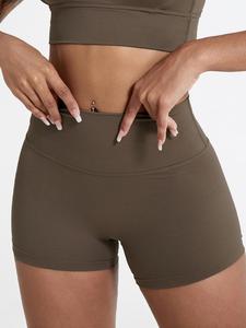 Women's Solid High Waist Sports Shorts, Gym Shorts, High Stretch Yoga Bottoms, Ladies Sportswear for Indoor Outdoor Wear, Running Workout Shorts