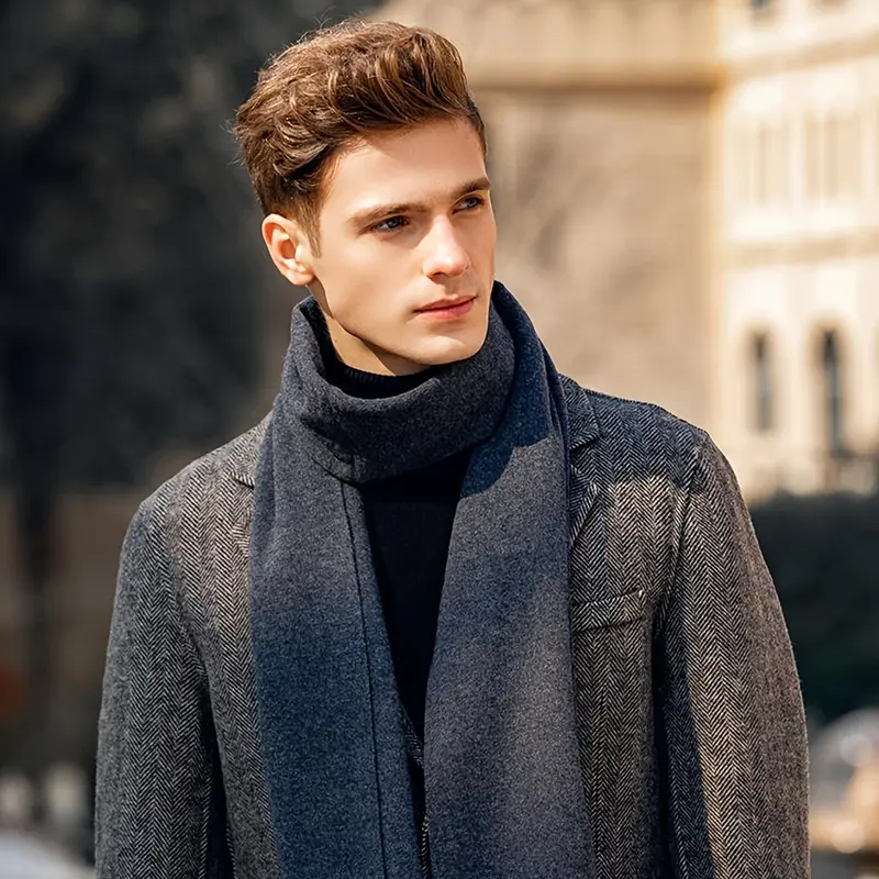 Good Oasis Men's Solid Navy Blue Soft Wool Knit Scarf - Long, Warm, Skin - Friendly and All - Match Fashion Neckwear for Winter. A Versatile and Classic Wool Scarf 2