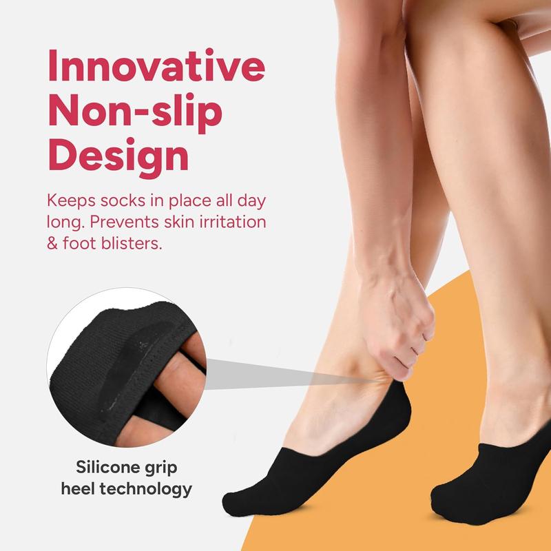 Eedor Women's 3/6/8 Pairs Thin No Show Socks Non Slip Flat Boat Line, 3 Pairs (6 Socks)_black, Large 4