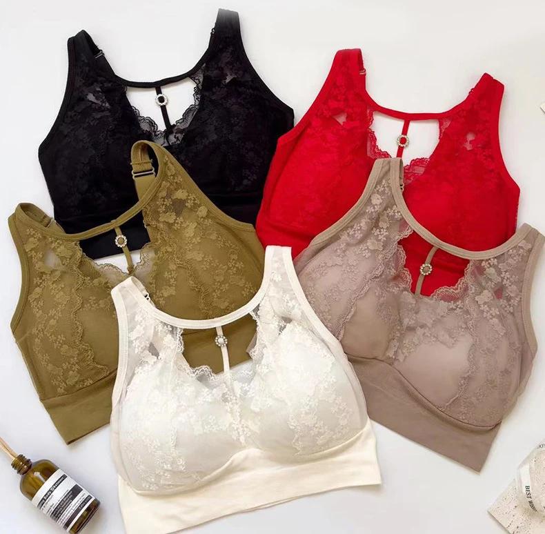 Product Introduction of Sexy Hollow Lace Underwear Latex Chest Pad Without Steel Ring Gathering Anti Beauty Back Wrapped Bra 23
