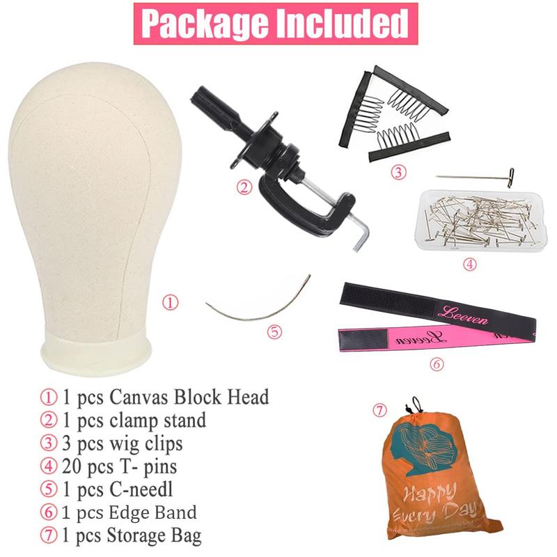 Leeven 23 Inch Canvas Wig Head Poly Manikin Head for Making Wigs Professional Mannequin Head with T Pins Clamp Stand Canvas Block Head Wig Making Accessories 23 Inch 6