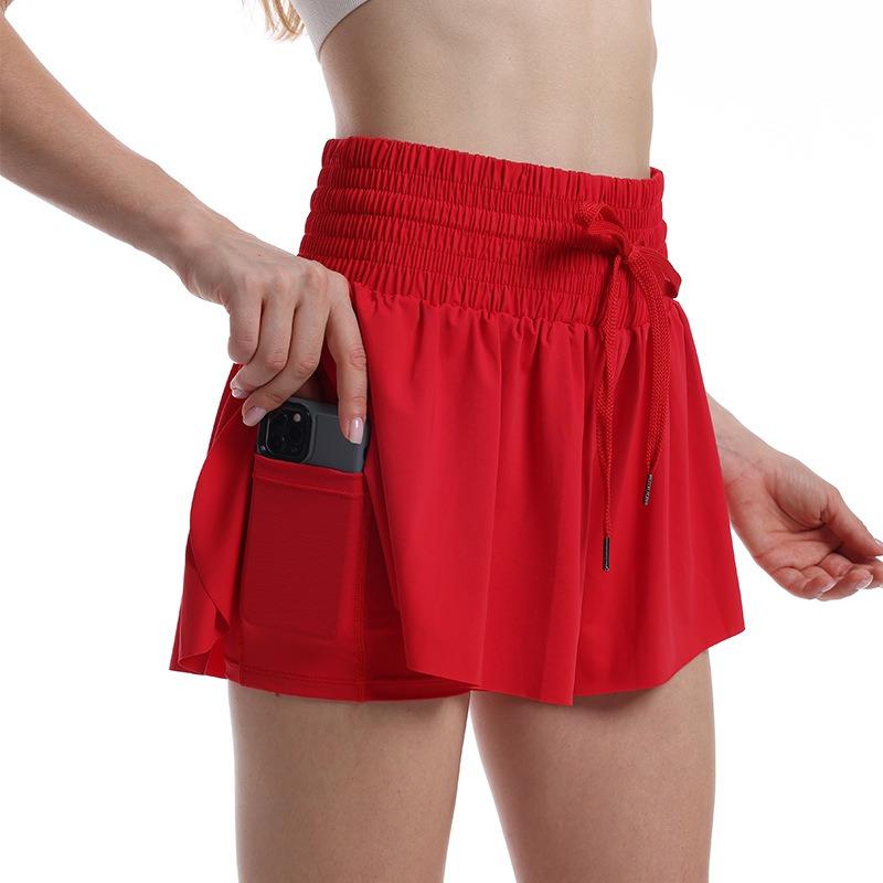 Women's Pocket Drawstring Athletic Sports Shorts, Casual Shirred High Waist Shorts, Fall Clothes, Back To School Sport & Outdoor Clothing for Yoga Workout Running, Fall Outfits 8