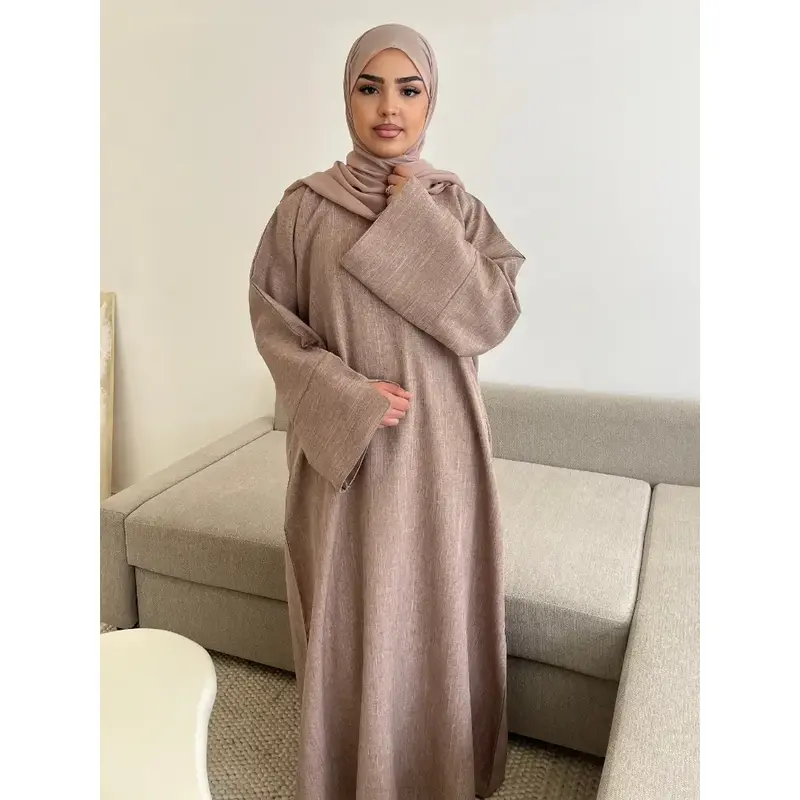 Plain Linen Closed Abaya Dubai Luxury Muslim Hijab Dress Turkey Casual African Dresses Abayas for Women Ramadan Eid Islam Kaftan 1