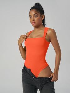 Women's Plain Square Neck Shapewear Bodysuit, Basic Tummy Control Seamless Tank Shaper Bodysuit, Ladies Shapewear for Summer, Knit Clothes, Womenswear