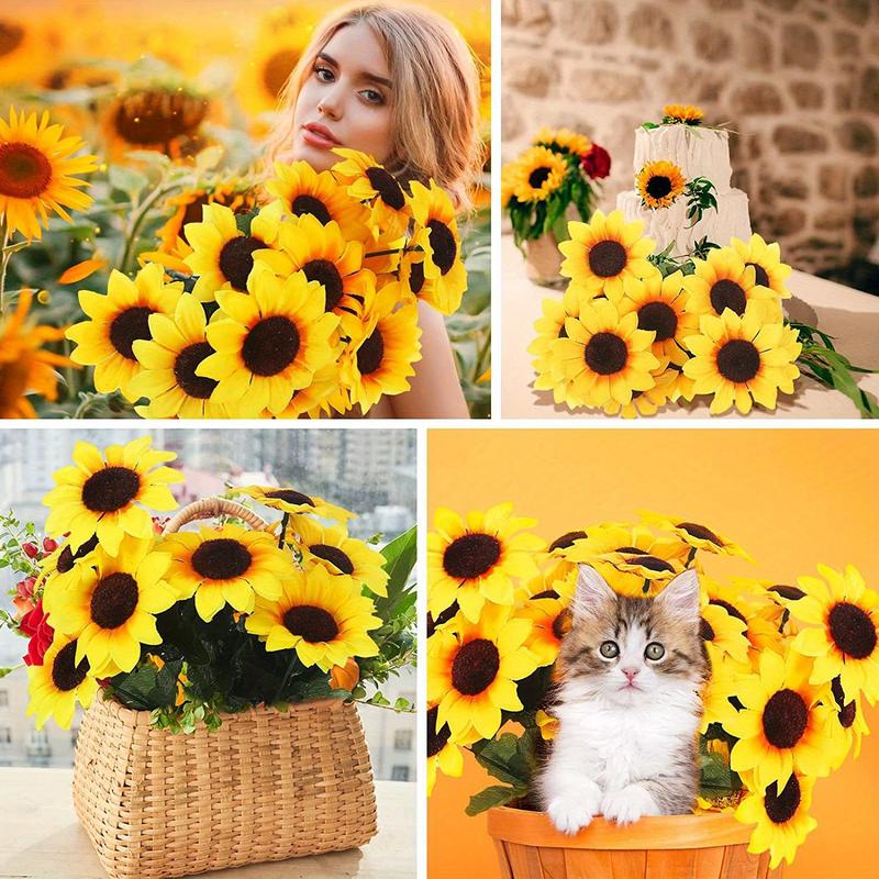 Product Introduction of 4 Bunches, Sunflower Artificial Bundles With Stems Bouquet Fake Plants UV Resistant Plastic Greenery Faux Outdoor Flower Plants No Fade For Garden Porch Window Box Decorating Decorative Fruit 4