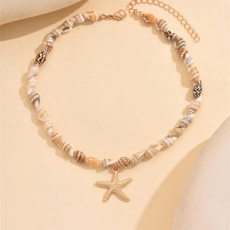 2025 Beach Style Natural Seashell Beaded Necklace With Handmade Tropical Starfish Pendant Fashion Ocean Inspired Jewelry Choker Women 2