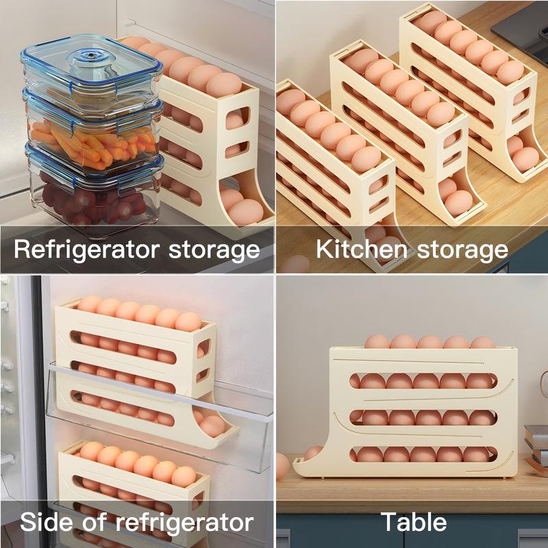 4-Tiers Auto Rolling Egg Dispenser, Space-Saving Egg Holder for Fridge and Countertop, Durable Plastic Kitchen Egg Organizer 1