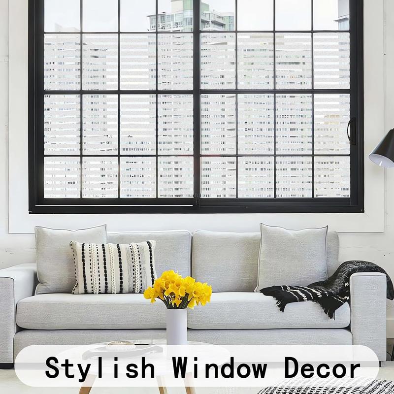Product Introduction of Window Film Privacy Self Adhesive Frosted Window Sticker Reusable No Glue Film Stripe Vinyl Static Cling Door Glass Covering for Living Room Office 30×200cm 12
