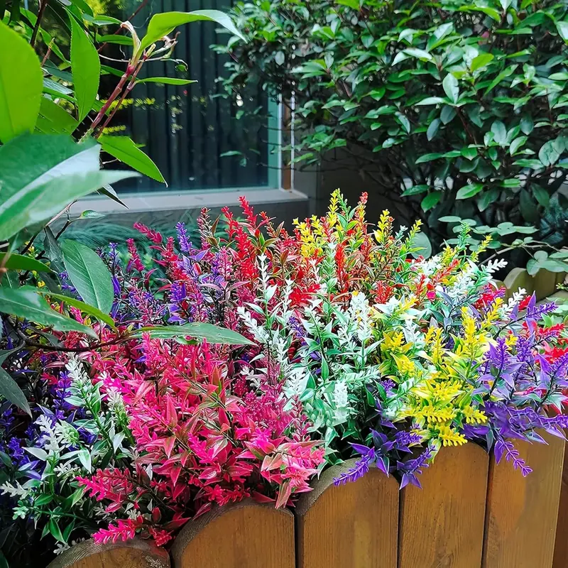 HNVNER 16 Bunches Outdoor Artificial Flowers Artificial Lavender Flowers Uv Resistant Plastic Fake Flowers for Outside Hanging Baskets Planter Garden Home Decorating artificial  plant garden  plants garden  flowers 3