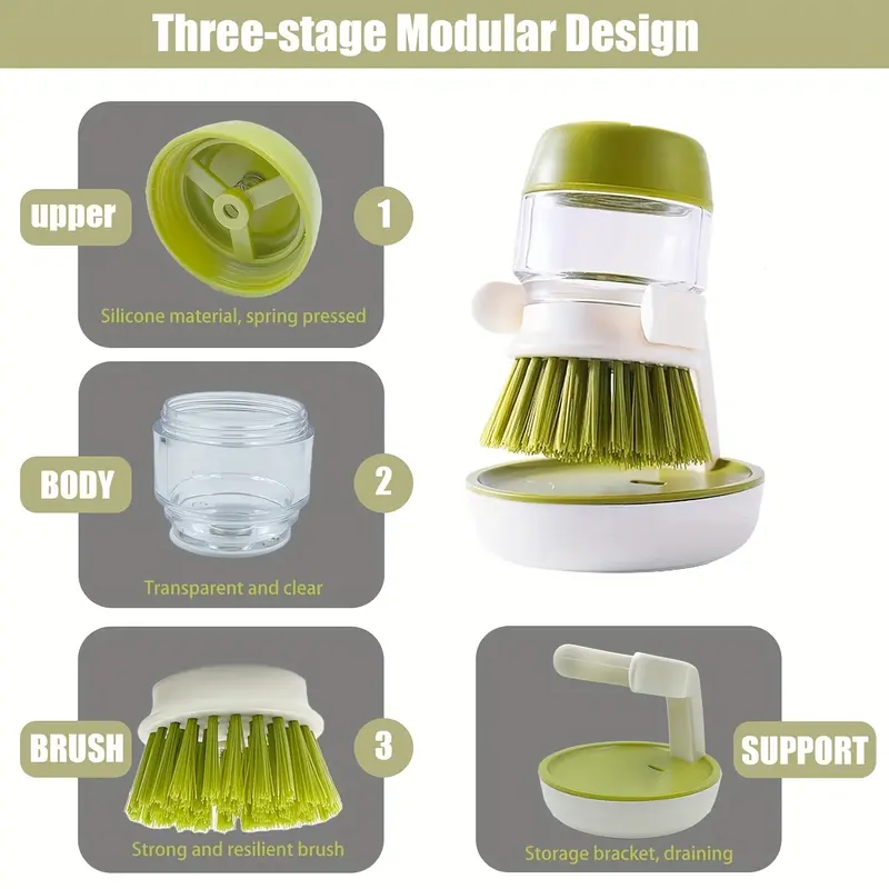 Automatic Liquid Dispensing Kitchen Brush - Easy, Hand-Free Pot & Dish Cleaning, Non-Stick, Durable Plastic, Ideal for Home Use, Kitchen Cleaning Tool|Modern Kitchen Brush|Durable Plastic Brush 2